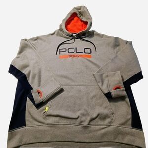 Ralph Lauren Men's Gray Hoodie with Orange Accents